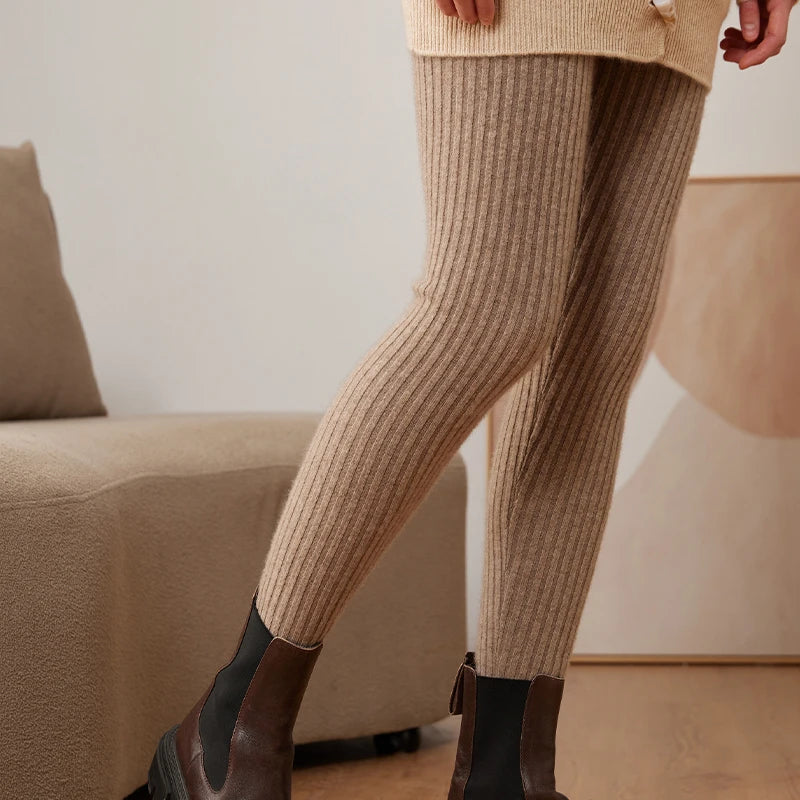 Pure Cashmere Ribbed Knit Leggings