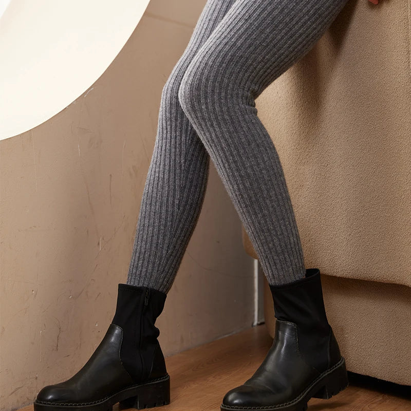 Pure Cashmere Ribbed Knit Leggings