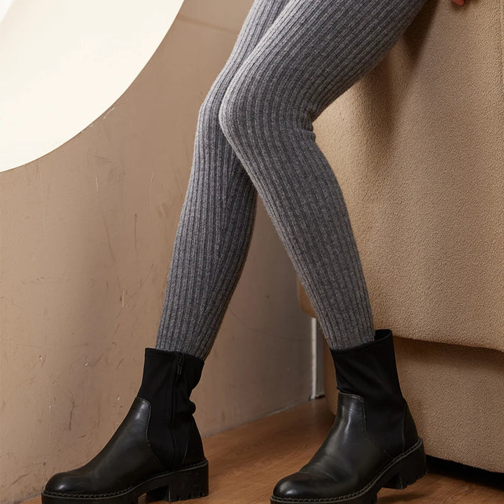 Pure Cashmere Ribbed Knit Leggings