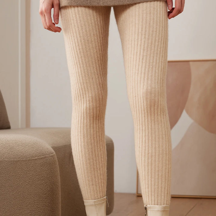 Pure Cashmere Ribbed Knit Leggings