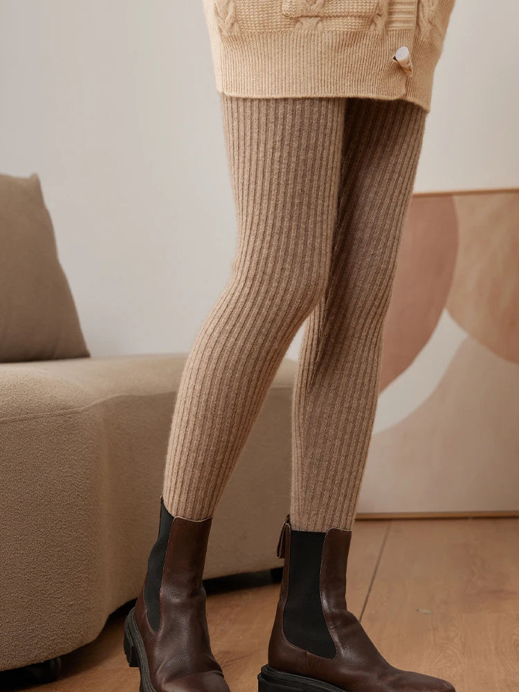 Pure Cashmere Ribbed Knit Leggings