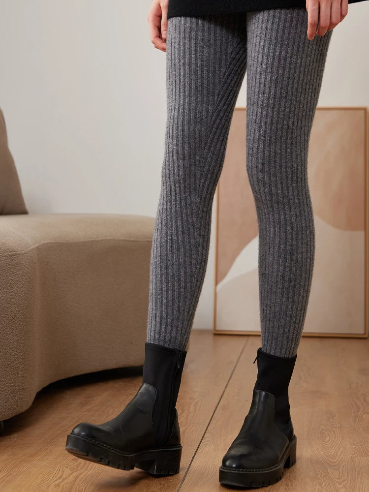 Pure Cashmere Ribbed Knit Leggings
