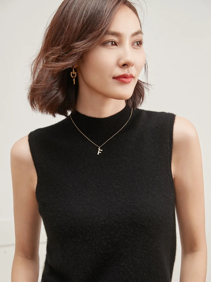 Pure Cashmere Sleeveless Mock Neck Top