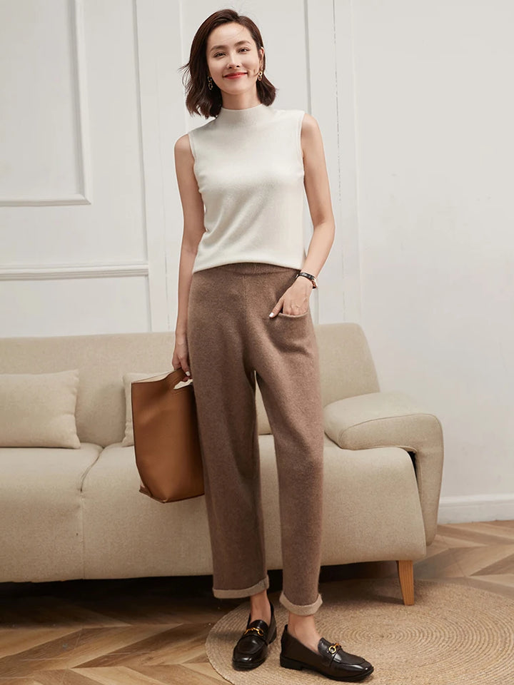 Pure Cashmere Sleeveless Mock Neck Top
