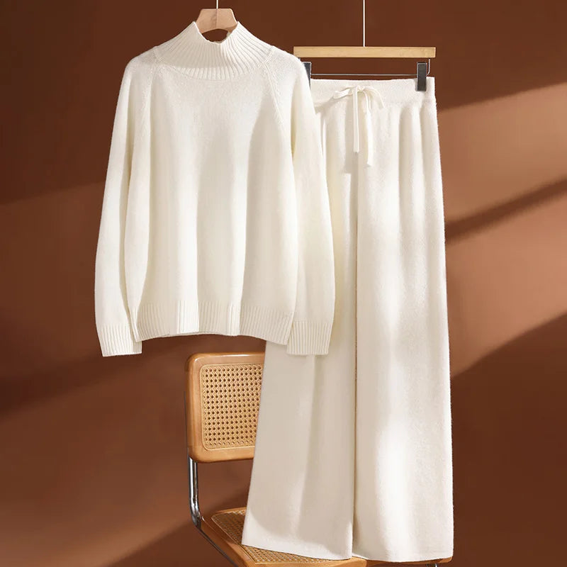 Pure Merino Wool Mock Neck Knitwear Set