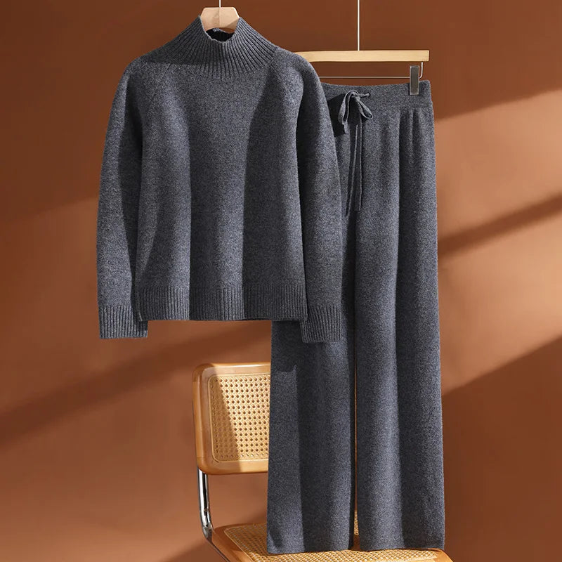 Pure Merino Wool Mock Neck Knitwear Set