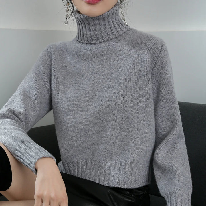 Pure Merino Wool Sweater High-Neck Pullover