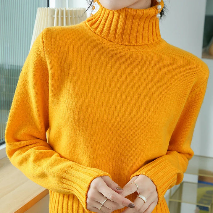 Pure Merino Wool Sweater High-Neck Pullover