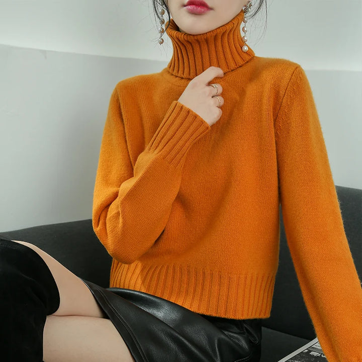 Pure Merino Wool Sweater High-Neck Pullover