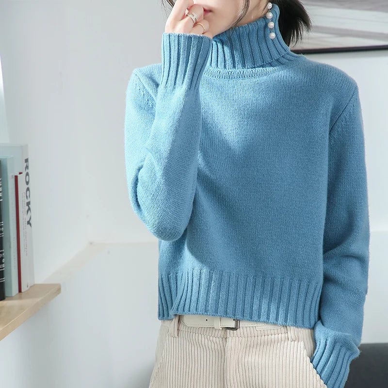 Pure Merino Wool Sweater High-Neck Pullover