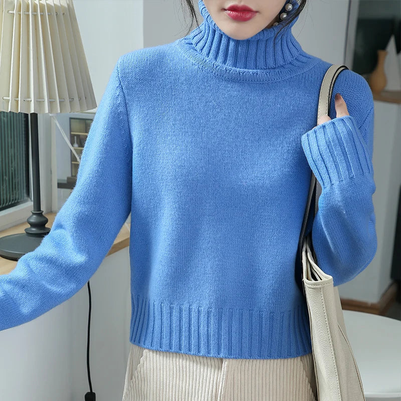 Pure Merino Wool Sweater High-Neck Pullover
