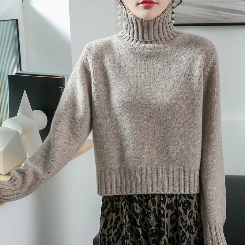 Pure Merino Wool Sweater High-Neck Pullover