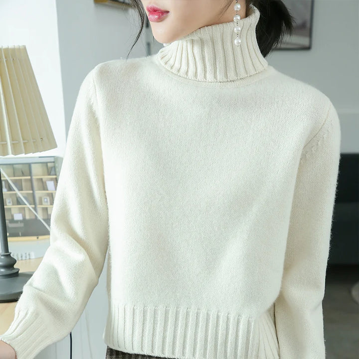 Pure Merino Wool Sweater High-Neck Pullover