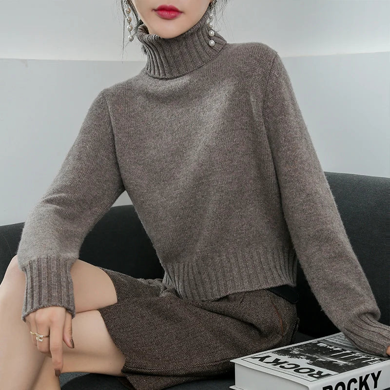Pure Merino Wool Sweater High-Neck Pullover