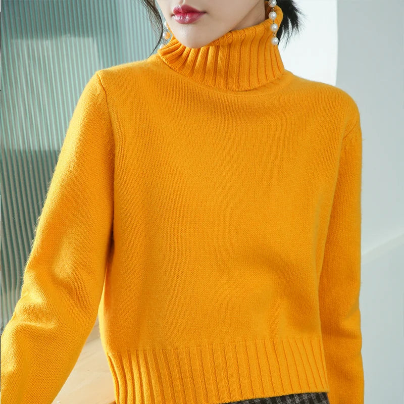 Pure Merino Wool Sweater High-Neck Pullover