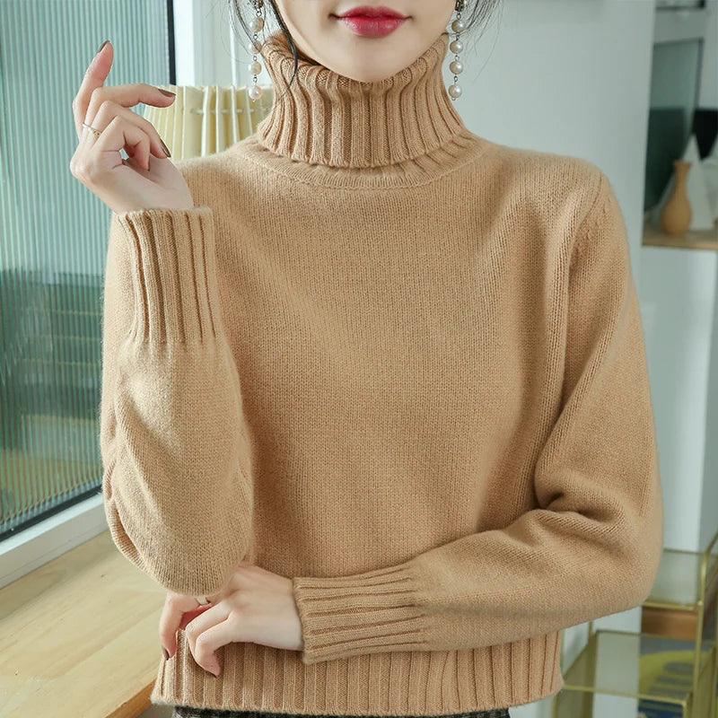 Pure Merino Wool Sweater High-Neck Pullover