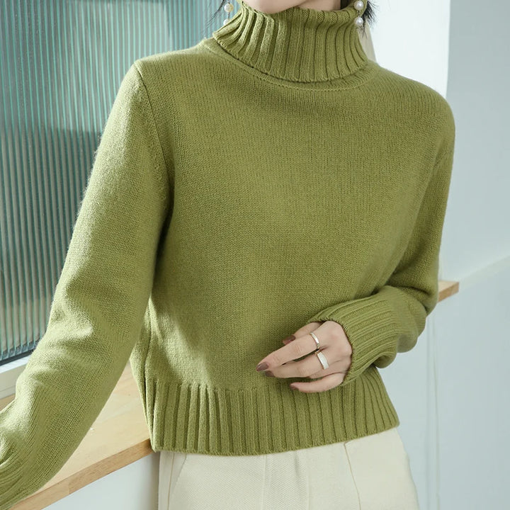 Pure Merino Wool Sweater High-Neck Pullover