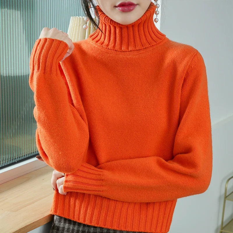 Pure Merino Wool Sweater High-Neck Pullover
