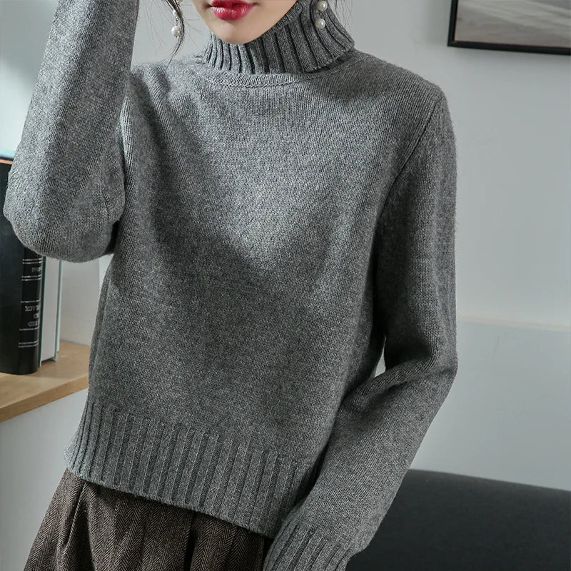 Pure Merino Wool Sweater High-Neck Pullover