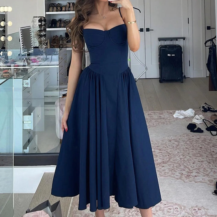Red Spaghetti Strap Fit and Flare Midi Dress
