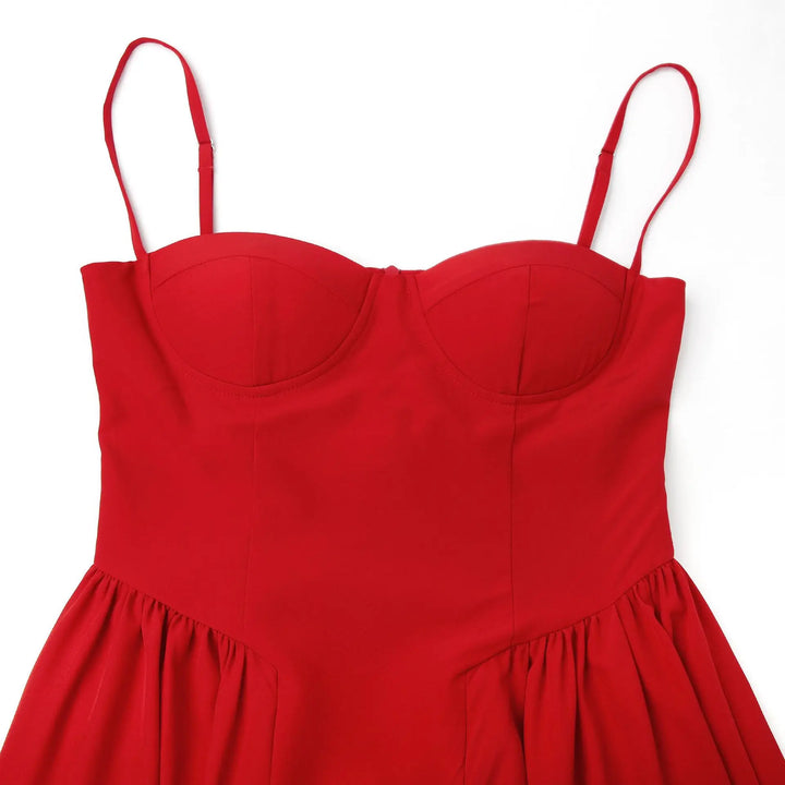 Red Spaghetti Strap Fit and Flare Midi Dress
