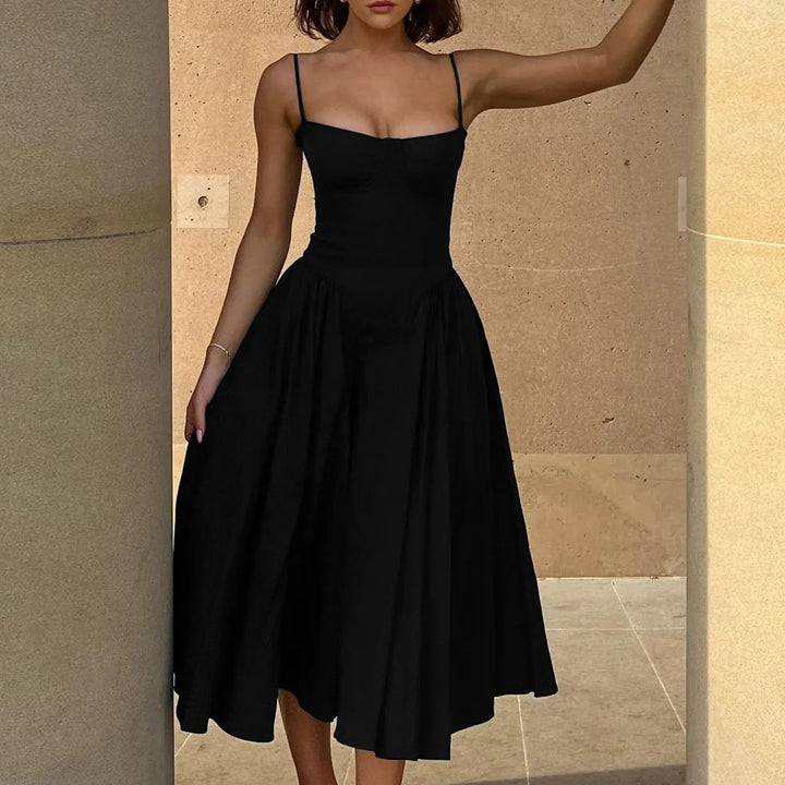 Red Spaghetti Strap Fit and Flare Midi Dress