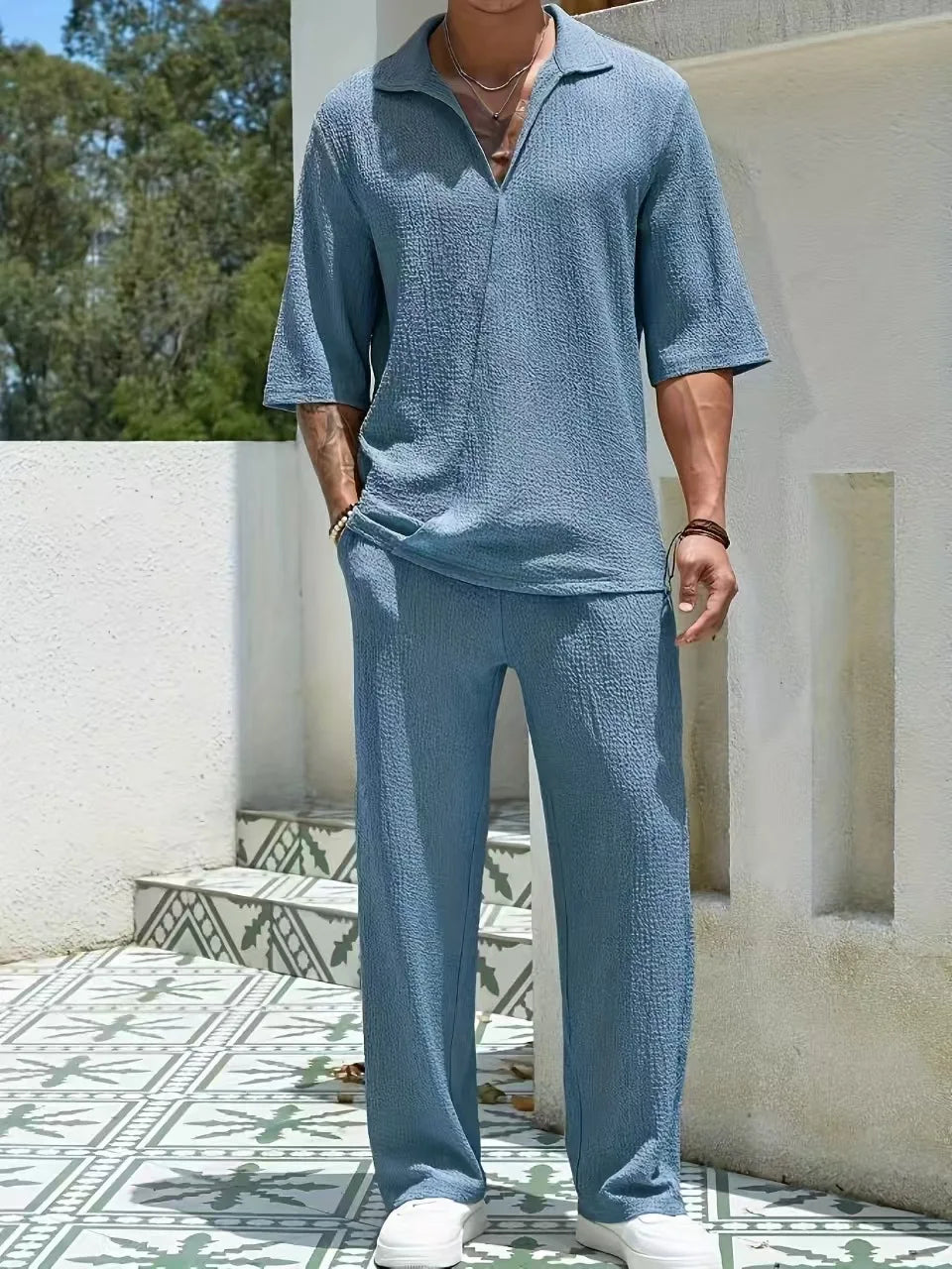  Relaxed Textured Knit Two-Piece Set