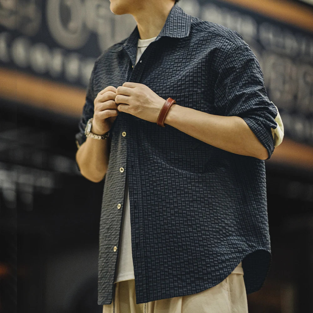 Retro Plaid Seersucker Autumn Shirt
