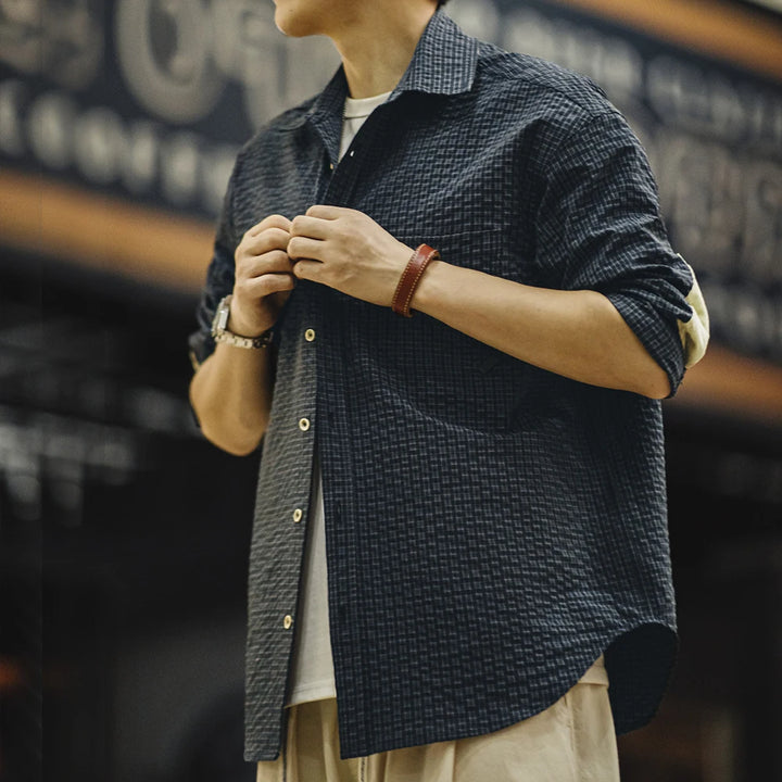 Retro Plaid Seersucker Autumn Shirt
