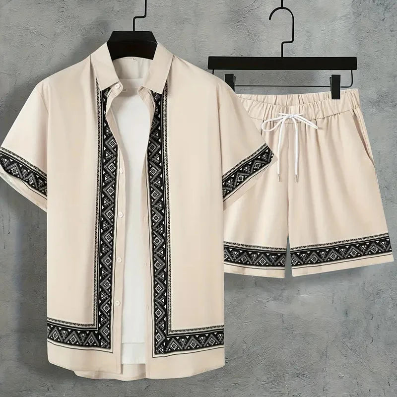 Retro Print Shirt & Shorts Summer Set