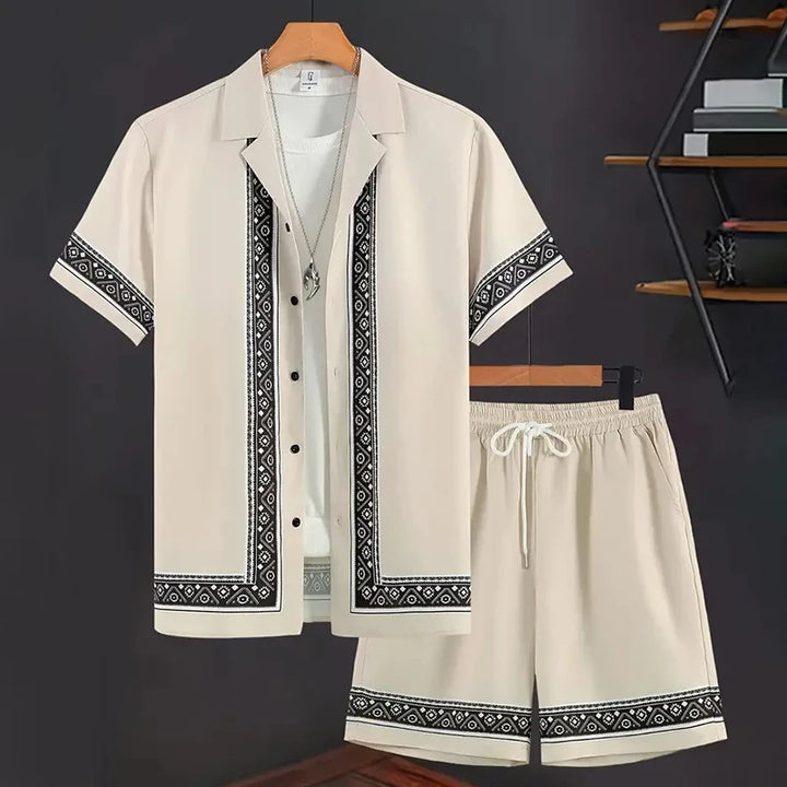 Retro Print Shirt & Shorts Summer Set