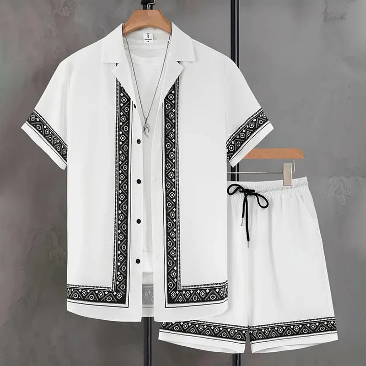 Retro Print Shirt & Shorts Summer Set