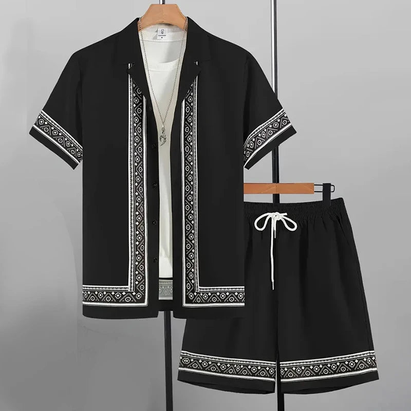 Retro Print Shirt & Shorts Summer Set