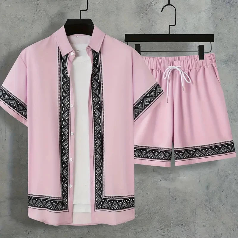 Retro Print Shirt & Shorts Summer Set