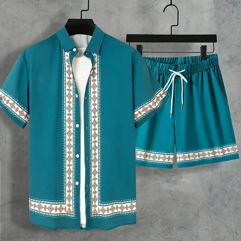 Retro Print Shirt & Shorts Summer Set