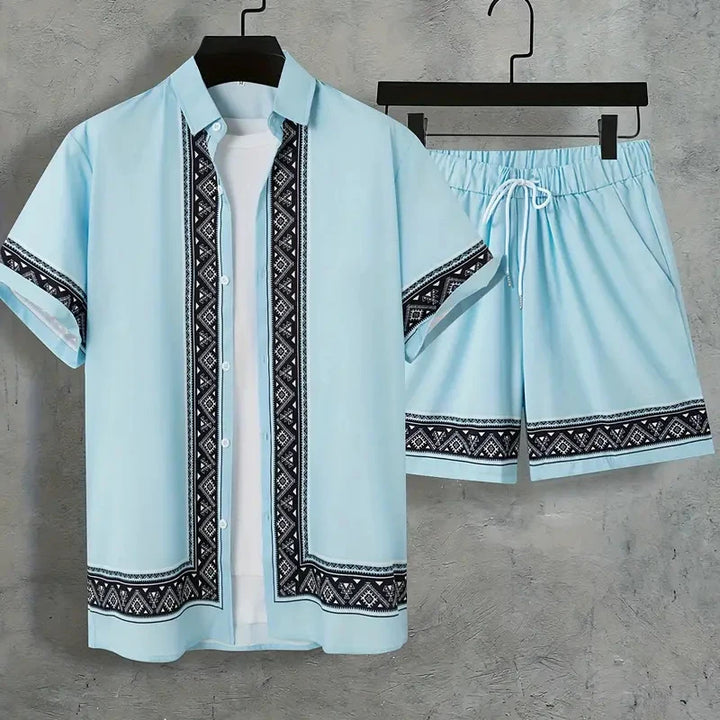 Retro Print Shirt & Shorts Summer Set