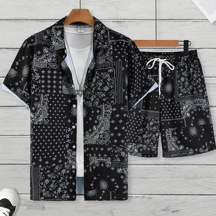 Retro Print Shirt & Shorts Summer Set
