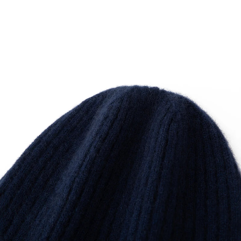 Ribbed Cashmere Knit Beanie Hat