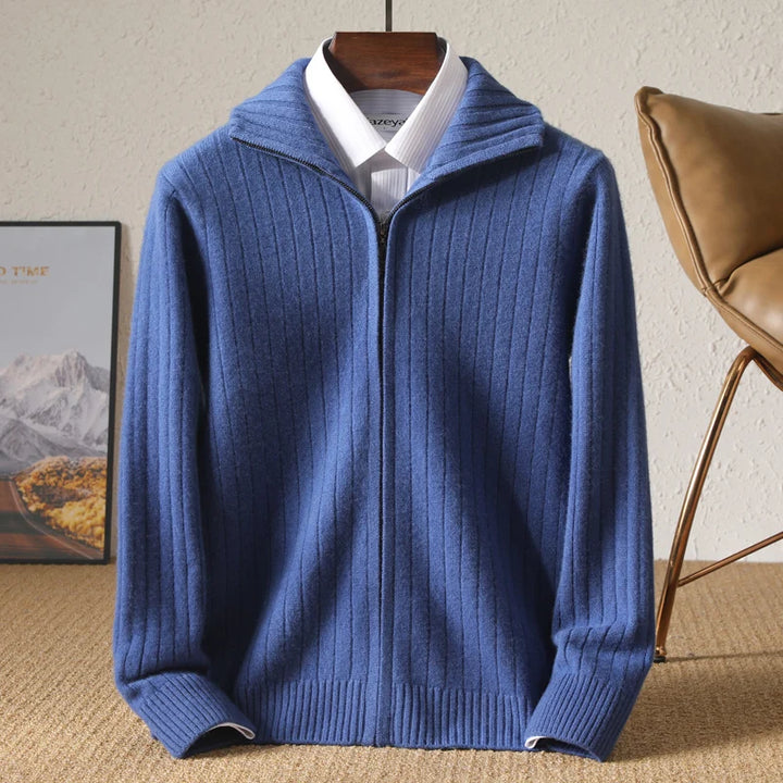 Merino Wool Ribbed Zip-Up Cardigan
