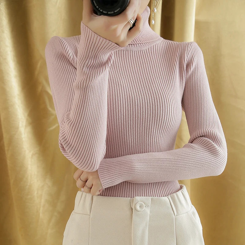 Ribbed Wool Cashmere Turtleneck Sweater