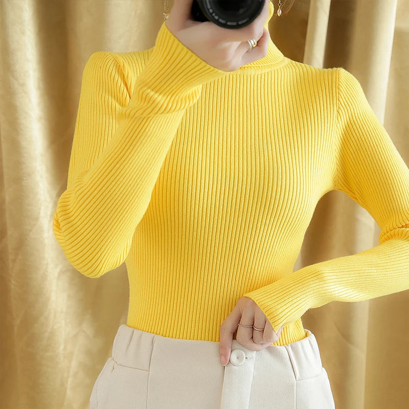 Ribbed Wool Cashmere Turtleneck Sweater