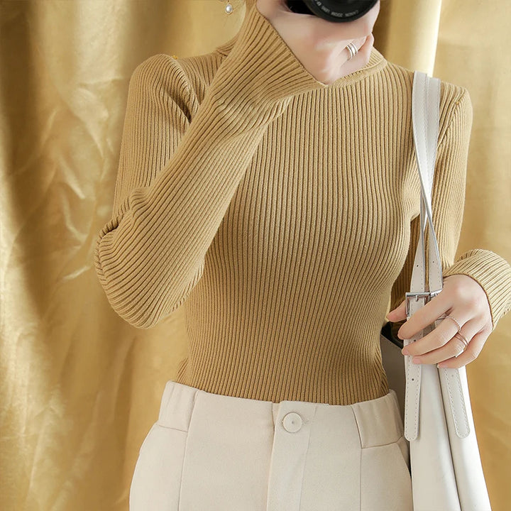 Ribbed Wool Cashmere Turtleneck Sweater
