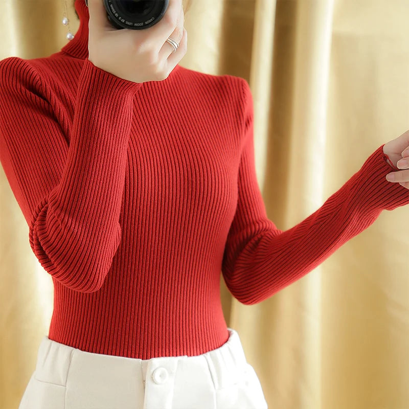 Ribbed Wool Cashmere Turtleneck Sweater