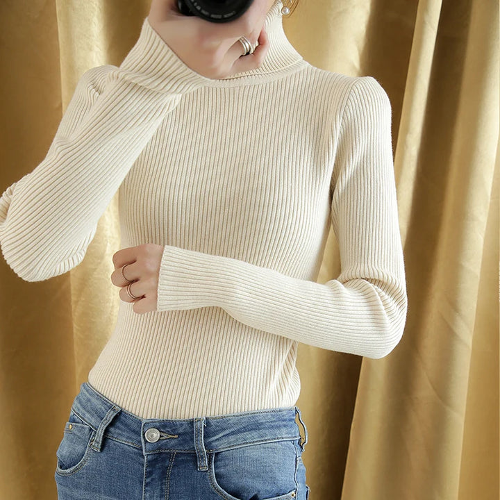 Ribbed Wool Cashmere Turtleneck Sweater