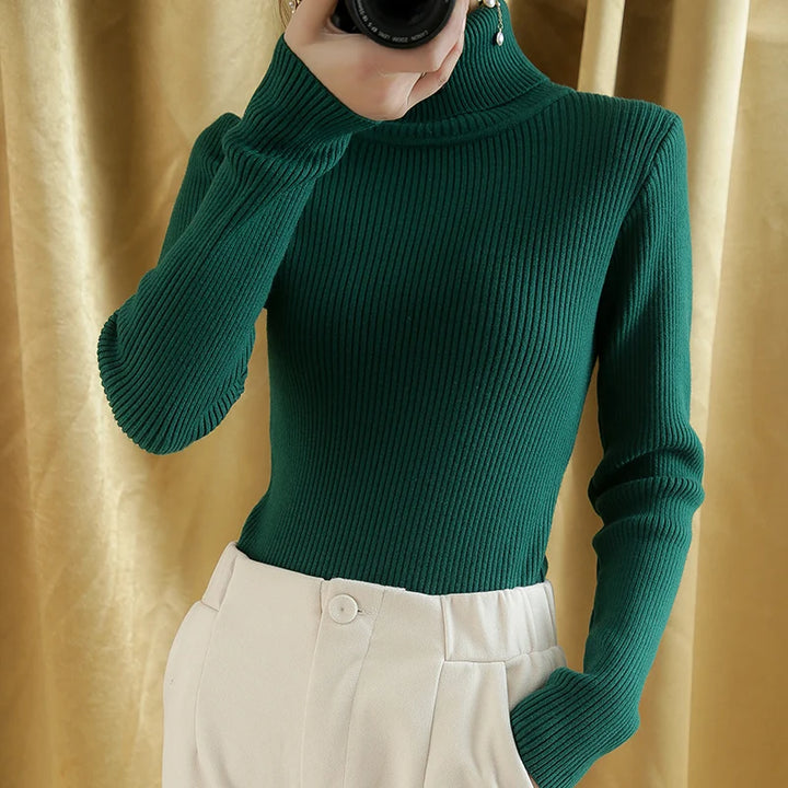 Ribbed Wool Cashmere Turtleneck Sweater