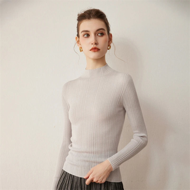 Ribbed Wool Mock Neck Sweater