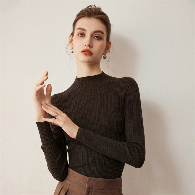 Ribbed Wool Mock Neck Sweater