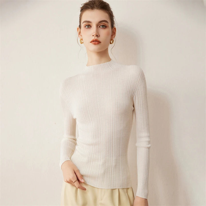Ribbed Wool Mock Neck Sweater