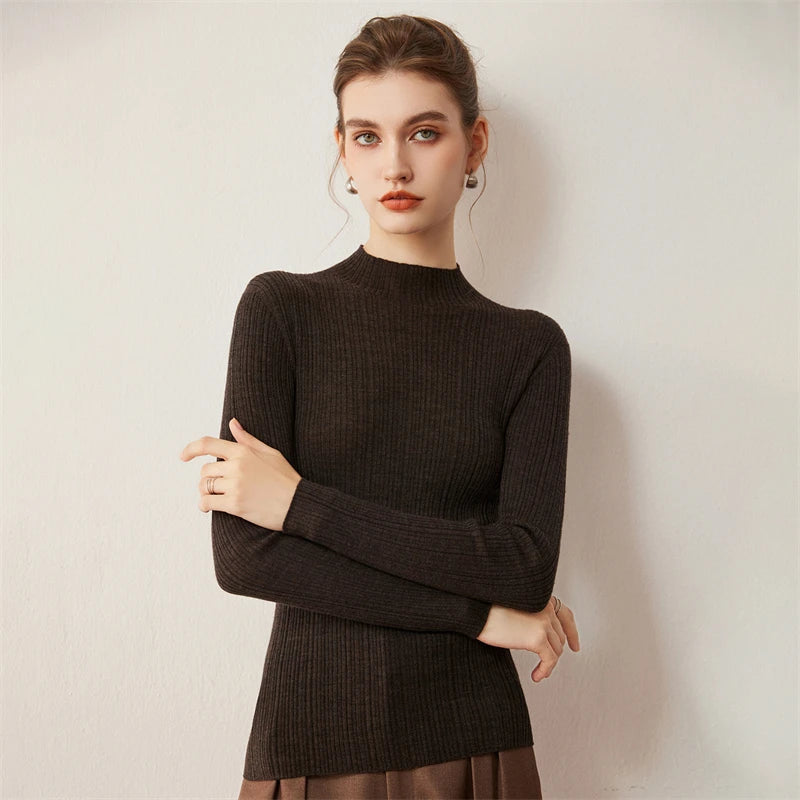 Ribbed Wool Mock Neck Sweater