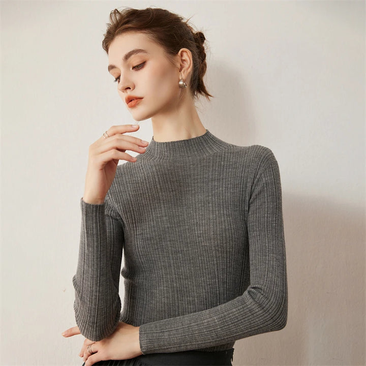 Ribbed Wool Mock Neck Sweater